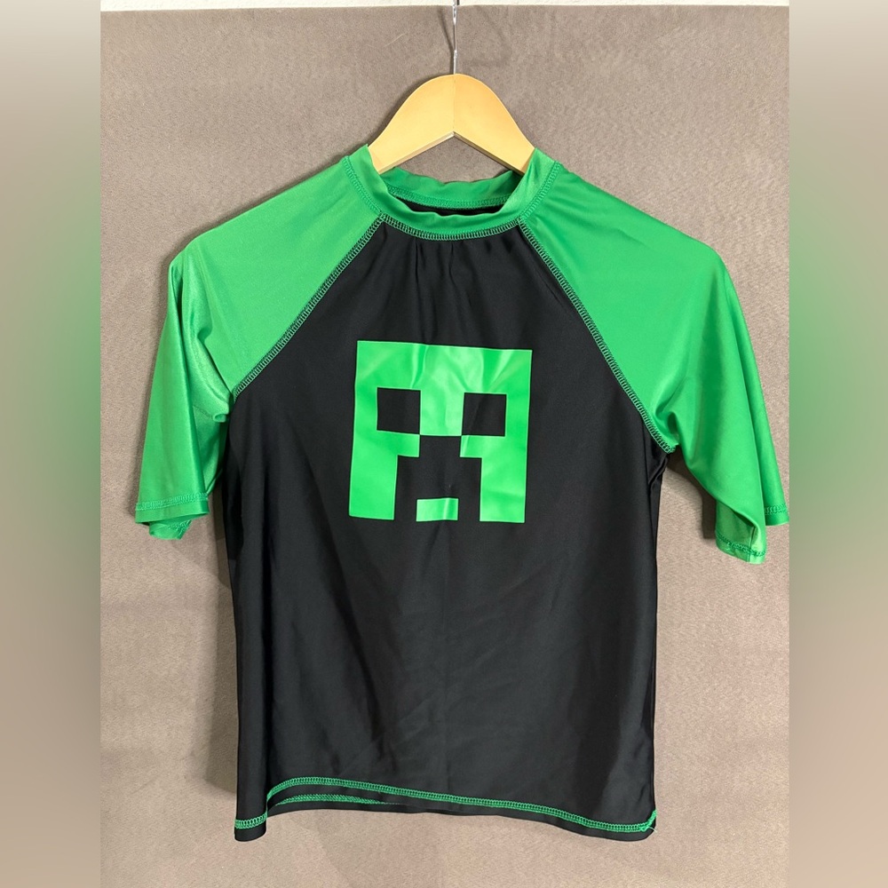Minecraft Creeper‎ Boys Rash guard Swim Shirt Sun Protection Green Black 14-16